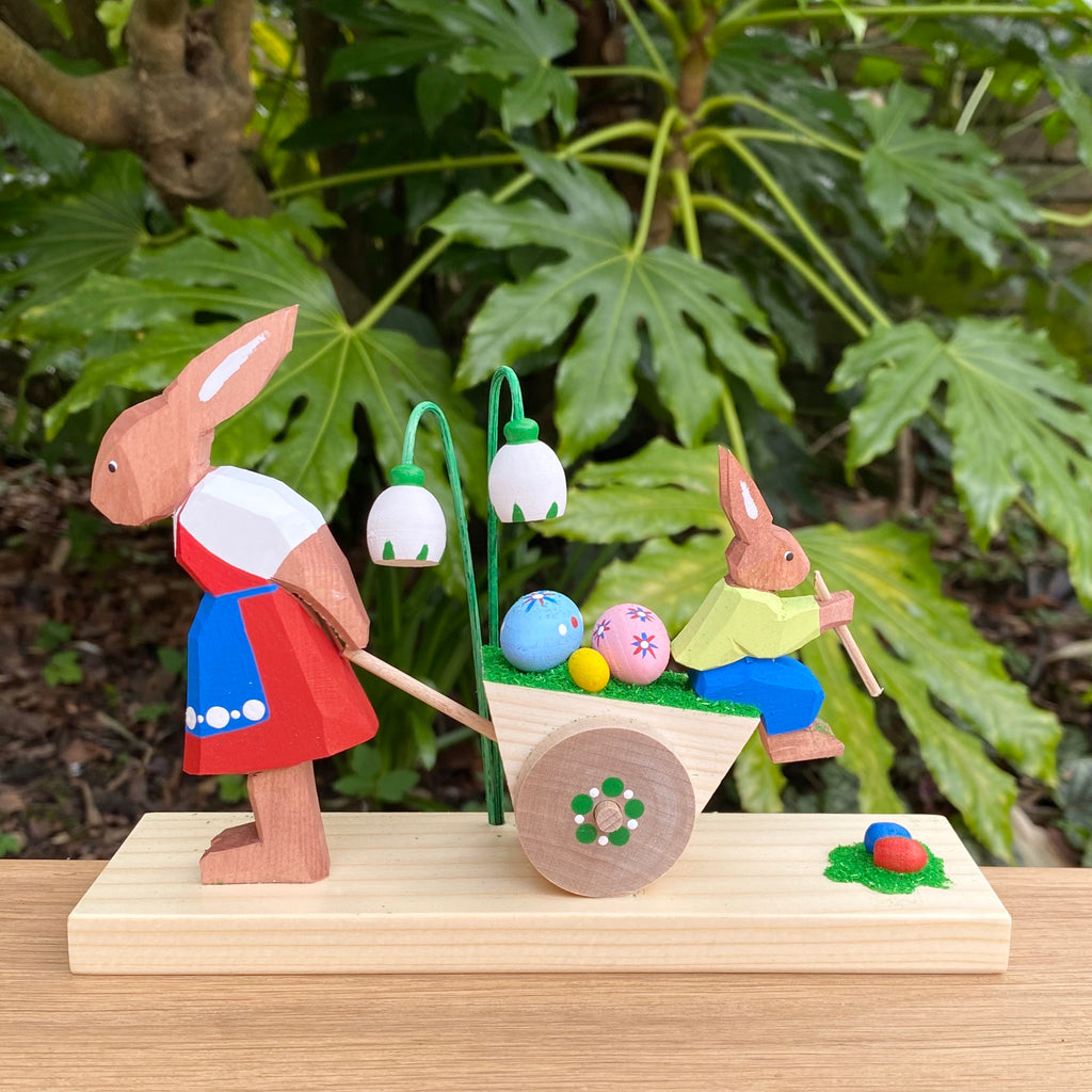 Mama Osterhase and Son with Easter Cart