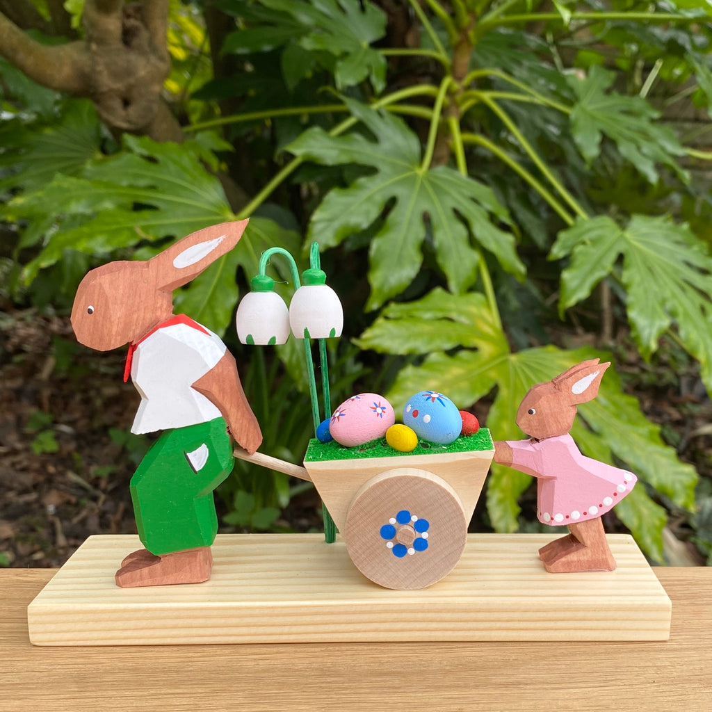 Papa Osterhase and Daughter with Easter Cart