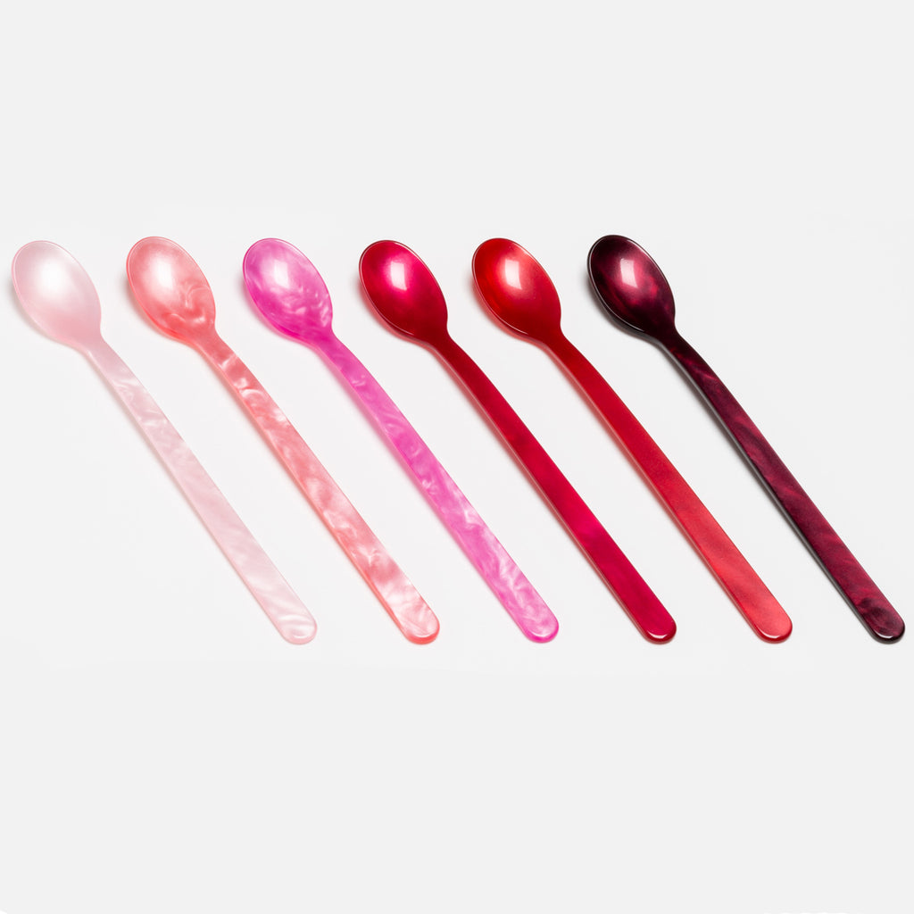 Set of Six Long Drink Spoons (red)
