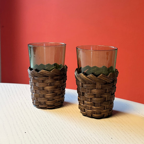 Vintage Woven Wicker/Rattan Drinking Glass