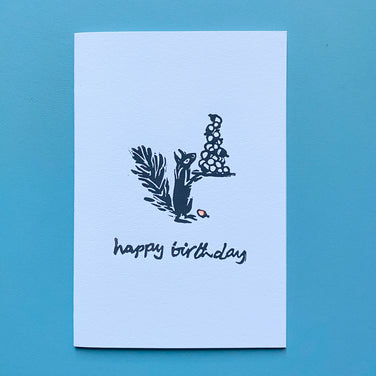 Lino Cut Card - Birthday Squirrel