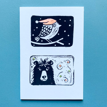 Lino Cut Card - Robin & Bear